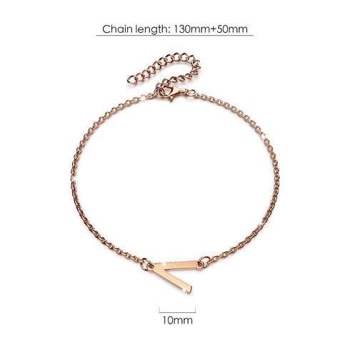 Bold Alphabet Letter Initial Charm Bracelet in Rose Gold Tone